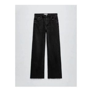 ZARA The 90s Full Length Denim Jeans 10 Raw Hem Faded Black Grunge High Rise